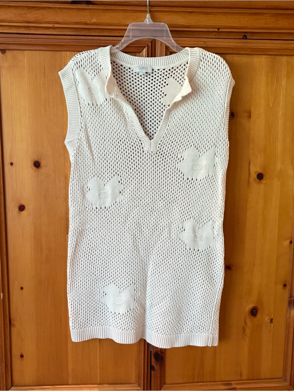LOFT Cream Knit Sleeveless Polo Coverup